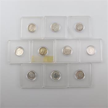 Mercury And Roosevelt Silver Dimes, 10 Pieces