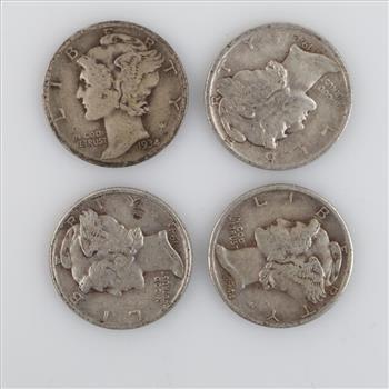 Mercury Silver Dimes, 4 Pieces