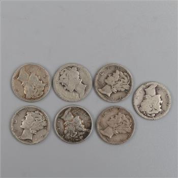 Mercury Silver Dimes, 7 Pieces