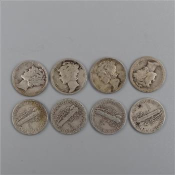 Mercury Silver Dimes, 8 Pieces