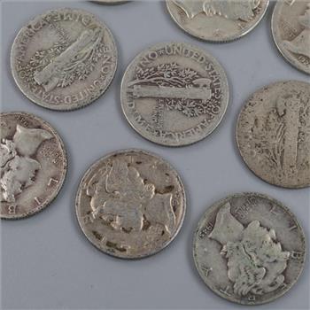 Mercury Silver Dimes, 9 Pieces