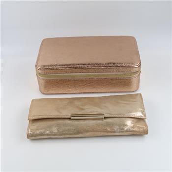 Metallic Jewelry Travel Case And Snap Portfolio, 2 Pieces
