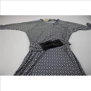 Michael Kors Black And White Print Faux Leather Belt Dress Size M