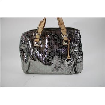 Michael Kors Grayson Monogram Mirror Metalli Chrome Handbag