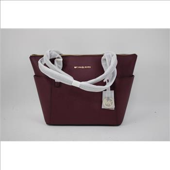 Michael Kors Jet Set Leather Top-Zip Tote Bag, Plum