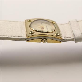 Michael Kors White Leather Strap Champagne Dial Watch