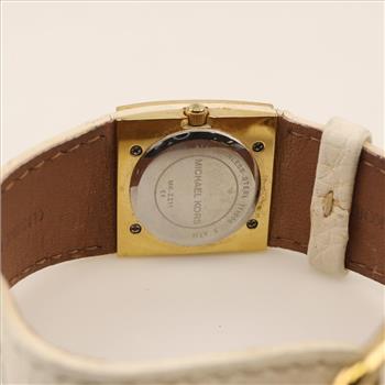 Michael Kors White Leather Strap Champagne Dial Watch