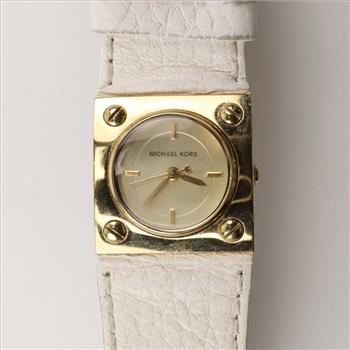 Michael Kors White Leather Strap Champagne Dial Watch