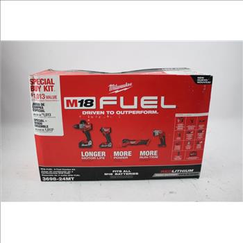 Milwaukee M18 FUEL 18V Cordless Combo Kit (4-Tool) With Batteries, Charger, Tool Bag