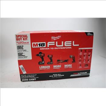 Milwaukee M18 FUEL 18V Cordless Combo Kit (4-Tool) With Batteries, Charger, Tool Bag