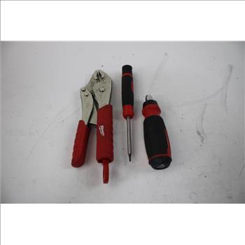 Milwaukee Tool Bag With Shockwave Impact Duty, Screwdriver, Locking Pliers, & Drill Bits 6 Pieces