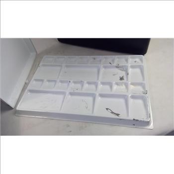 Misc Art Supplies, Antique Newspaper Clipping In Frame, Black Storage Box