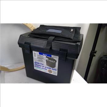 Misc Art Supplies, Antique Newspaper Clipping In Frame, Black Storage Box