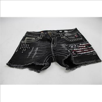 Miss Me Flag Signature Shorts, Black, Size 29