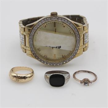 Mixed Fashion Rings And Watch, 4 Pieces