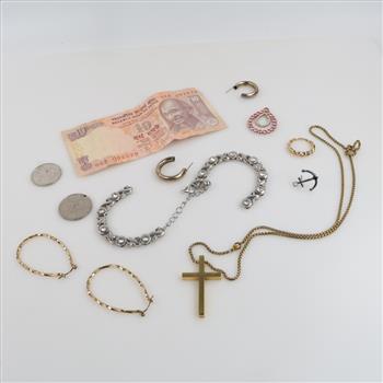 Mixed Jewelry And 10 Rupees, 9+ Pieces