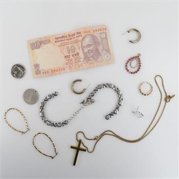 Mixed Jewelry And 10 Rupees, 9+ Pieces