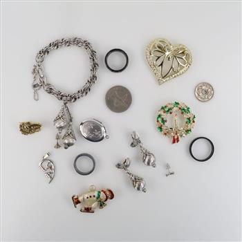 Mixed Jewelry And Foreign Currency, 12+ Pieces