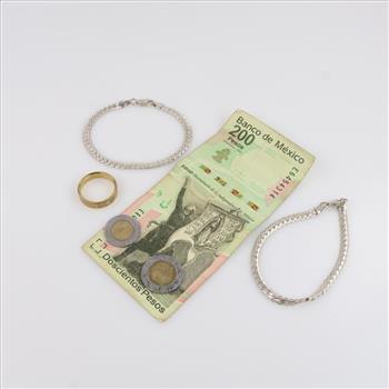 Mixed Jewelry And Foreign Currency, 6 Pieces