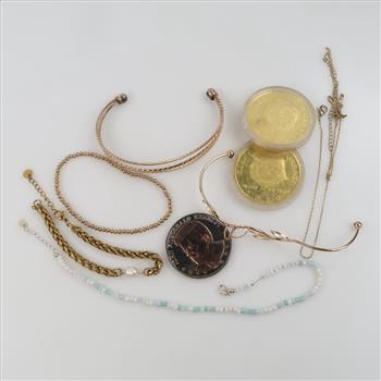 Mixed Jewelry And Tokens, 9 Pieces