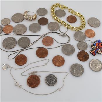Mixed Jewelry And US Currency, 30+ Pieces (Including 1 Silver Necklace)