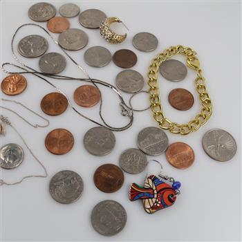 Mixed Jewelry And US Currency, 30+ Pieces (Including 1 Silver Necklace)