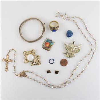 Mixed Jewelry And US Stamps, 9+ Pieces