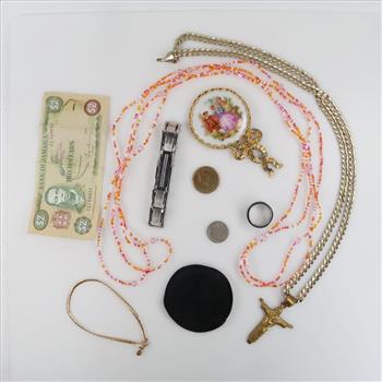 Mixed Jewelry, US & Foreign Currency, 9+ Pieces