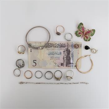 Mixed Jewelry With Foreign Currency, 10+ Pieces