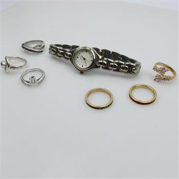 Mixed Rings And Watch, 7 Pieces
