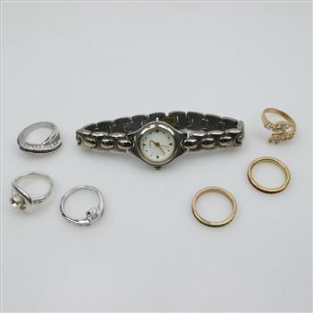 Mixed Rings And Watch, 7 Pieces