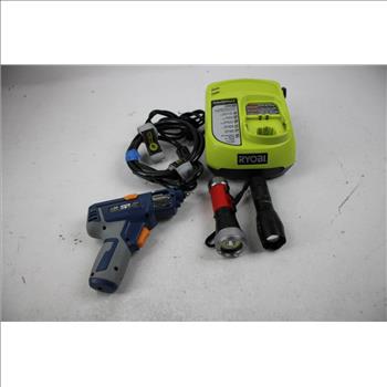 Mixed Tool Lot - Bolt Cutters, Flashlights, Battery Charger, And More, 11 Pieces