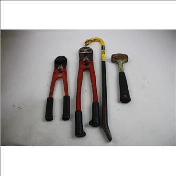 Mixed Tool Lot - Bolt Cutters, Stanley Wrecking Bar, And More, 11 Pieces