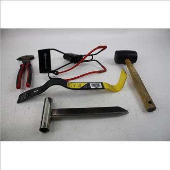 Mixed Tool Lot - Collins Axe Engineer Hammer, Mallet, Stanley Wonder Bar, 12 Pieces
