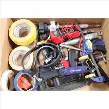 Mixed Tool Lot - Duct Tape, Irwin Quick-Grip, Wall Hydrant, Digital Multimeter, And More