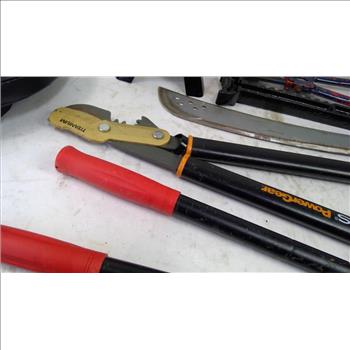 Mixed Tool Lot - Fiskars Power Gear Loppers, Machete, Jack Stand, And More