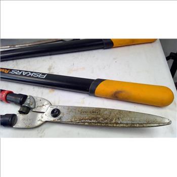 Mixed Tool Lot - Fiskars Power Gear Loppers, Machete, Jack Stand, And More