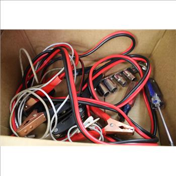 Mixed Tool Lot - Jumper Cables Sockets Pliers Adjustable Wrench And More