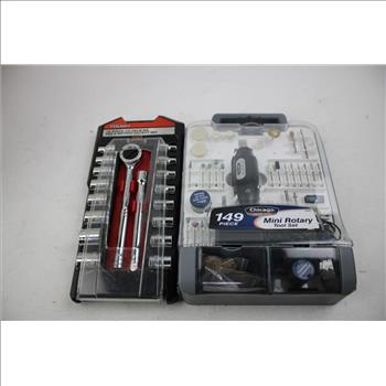 Mixed Tool Lot - Mini Rotary Tool Set, Utility Knives, Socket Set, And More