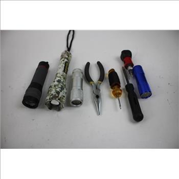 Mixed Tool Lot - Pliers, Flashlights, And More