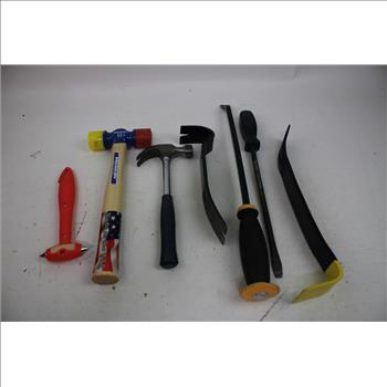 Mixed Tool Lot - Pry Bars, Flashlight, Pliers, And More