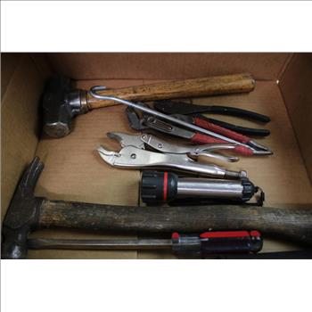 Mixed Tool Lot - Pry Bars, Flashlight, Pliers, And More