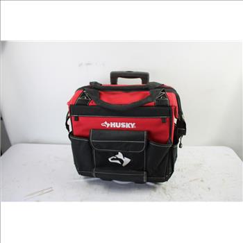 Mixed Tool Lot - Saw Blades, Heat Shrink Tubing. And More In Husky Rolling Tool Bag