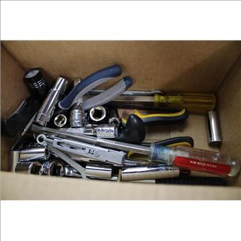 Mixed Tool Lot - Sockets, Pliers, Flashlight, And More