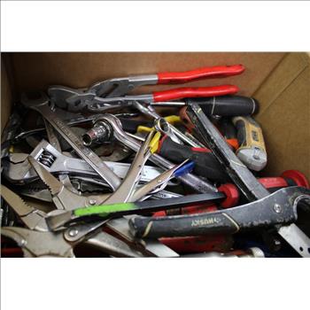 Mixed Tool Lot - Stanley Socket Tool, Pry Bar, Locking Pliers, And More