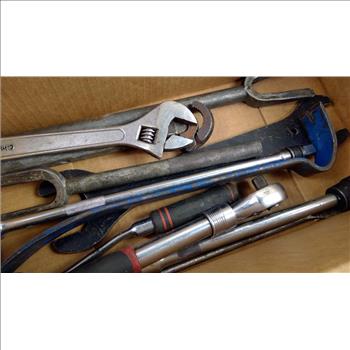 Mixed Tool Lot - Torque Wrench, Pry Bar, Adjustable Wrench, And More Tools