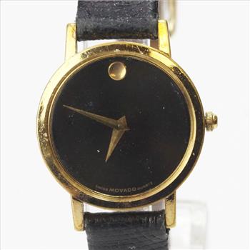 Movado 9k Gold Black Dial Watch
