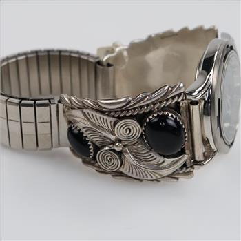 Nadia Watch Sterling Silver Black Stone Tips