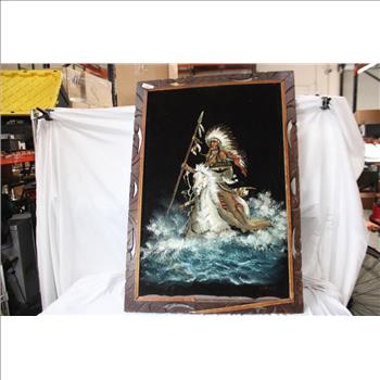 Native American Warrior On White Horse Velvet Painting 40.5"x28"
