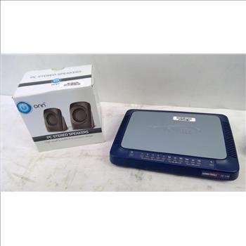 NetGear, Linksys Routers, Onn PC Speakers, Xbox 360 Controllers, SonicWall Node, 7 Pieces